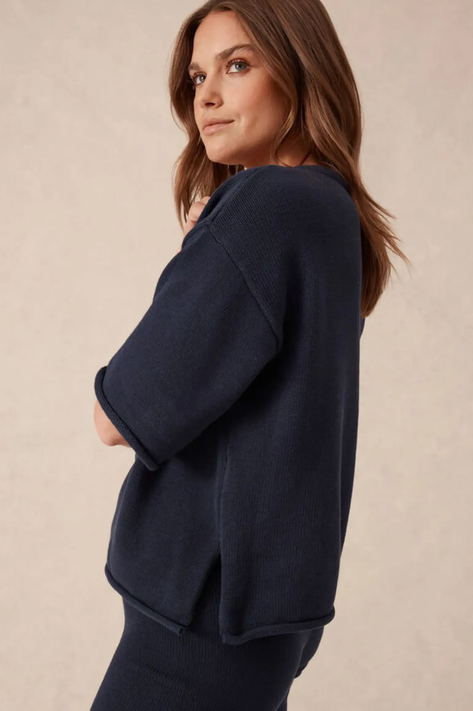 Ceres Life Boxy Knit Tee- Navy