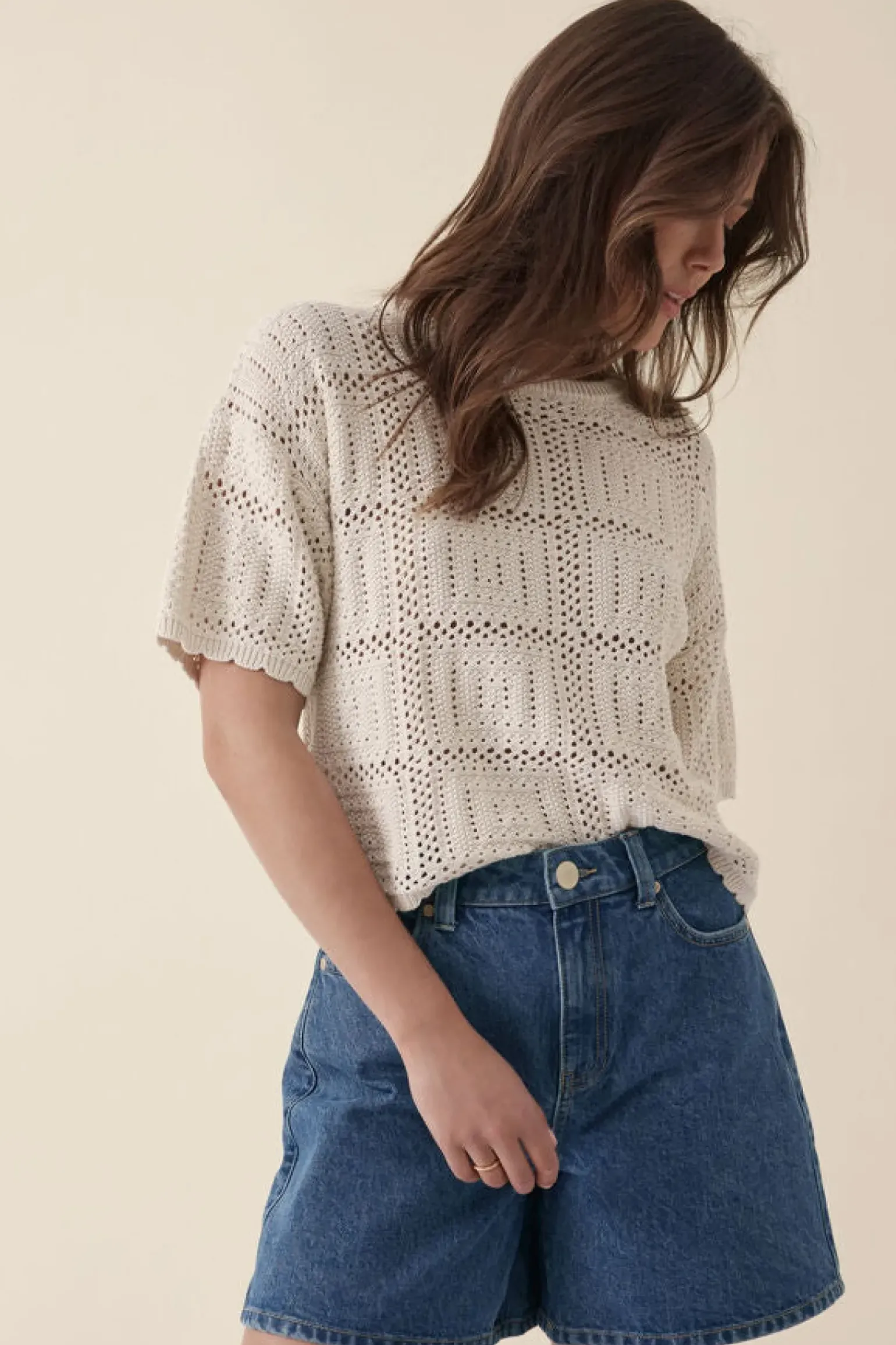 Ceres Life Square Knit Boxy Tee - Ecru