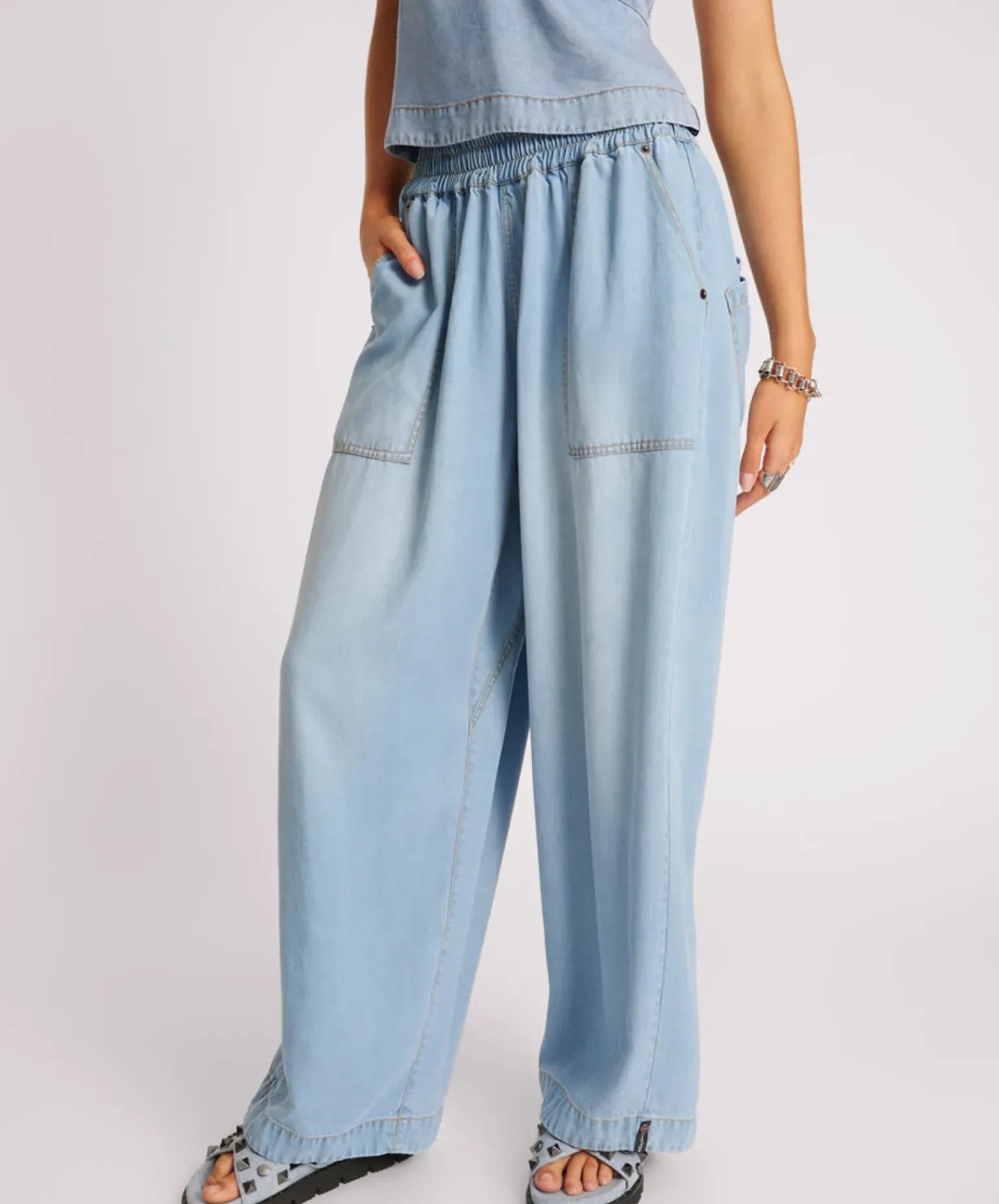 One Teaspoon Tencel Parachute Pants - Soft Blue